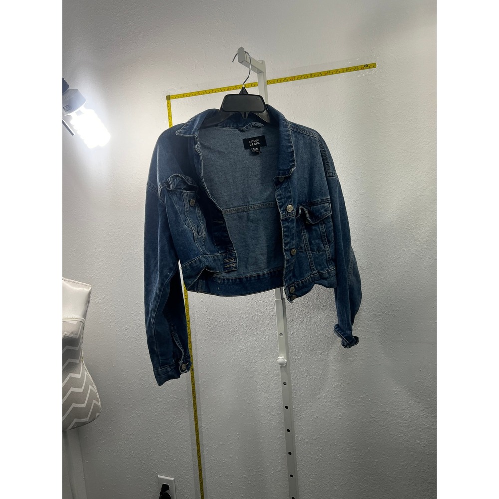 Refuge‎ Denim Womens Cropped Jean Jacket Medium Wash Blue Button Up Size M